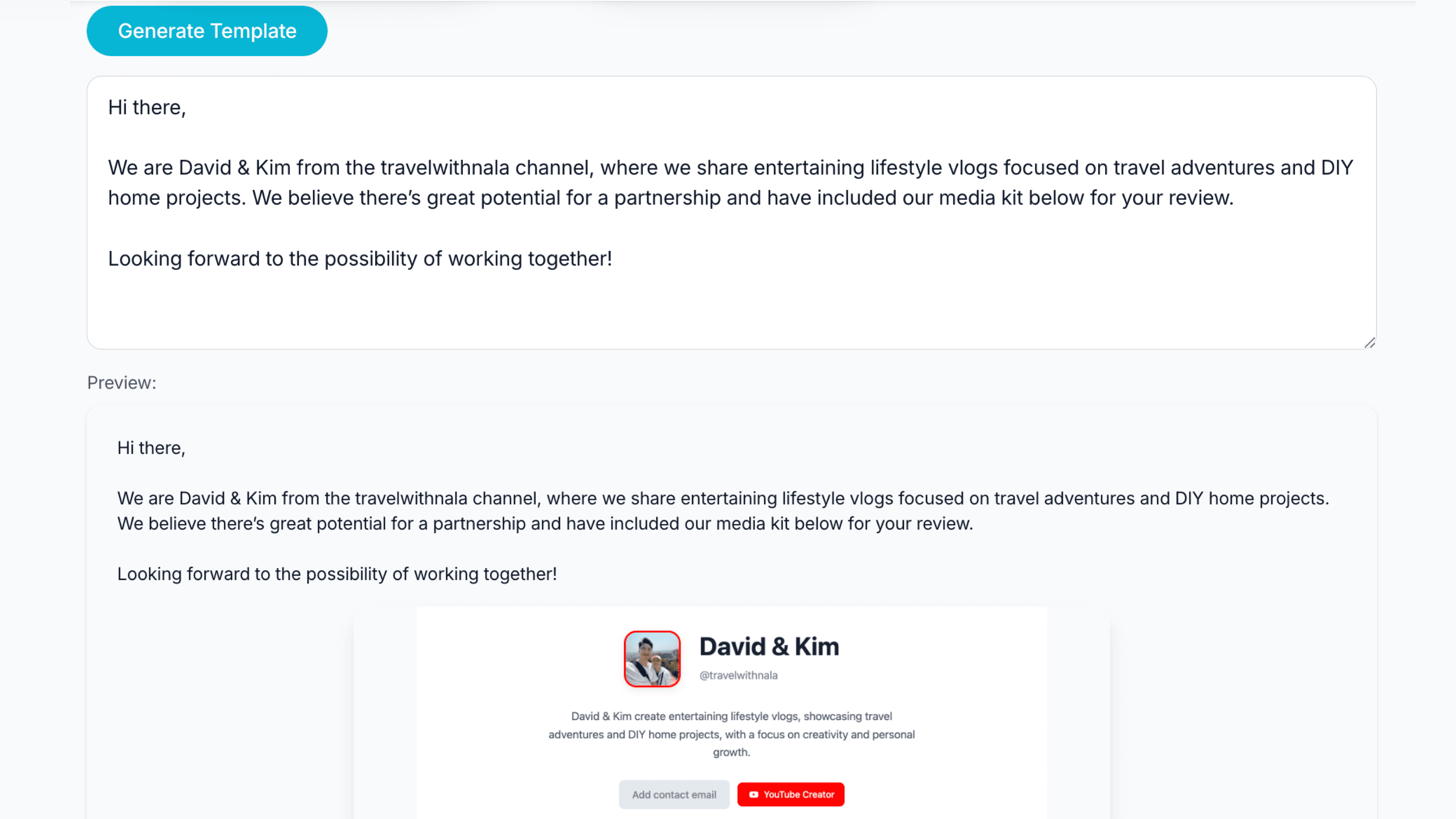 Email outreach interface with Gmail integration
